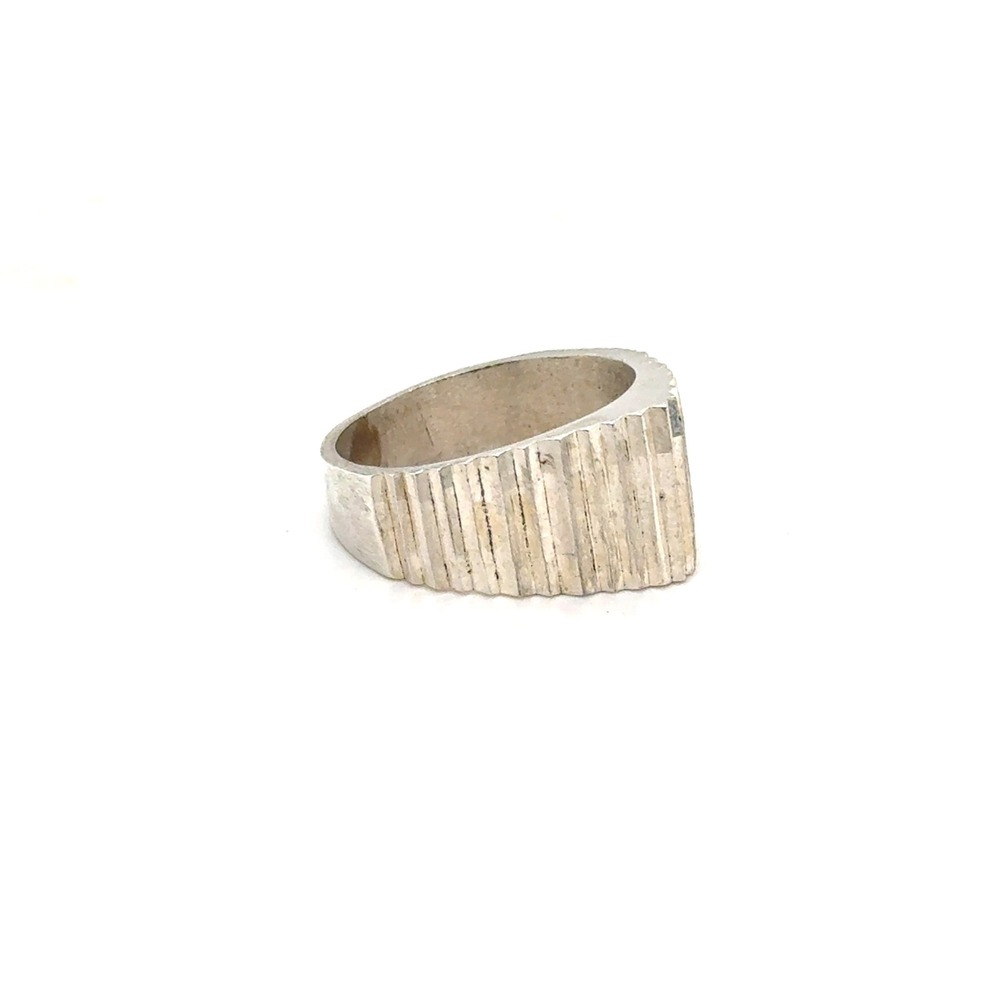 Vintage Sterling Silver Brutalist Ribbed Band Ring Size 9 925 Textured Statement
